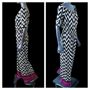 TACERA Womens Beige Black Hot Pink Chevron Off Shoulder Palazzo Jumpsuit XL